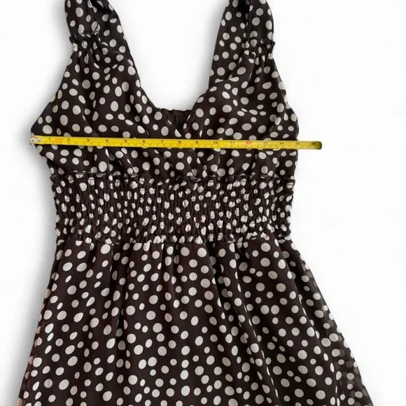 Vintage Y2K Brown Polka Dot Empire Waist Sundress Small Coquette Cottagecore - Picture 8 of 11